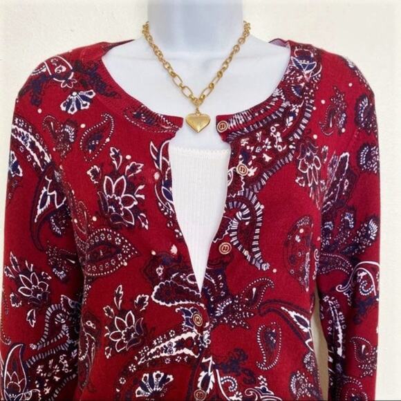 CROFT & BARROW Maroon Paisley Print Cardigan, M, NWT! - Picture 6 of 8
